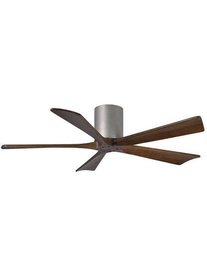 Irene 52 inch 5-Blade Flush-Mount Ceiling Fan with Solid Wood Blades in Brushed Nickel.